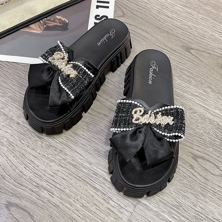 Dép Lê Nữ Nơ Đính Đá Đế 5cm