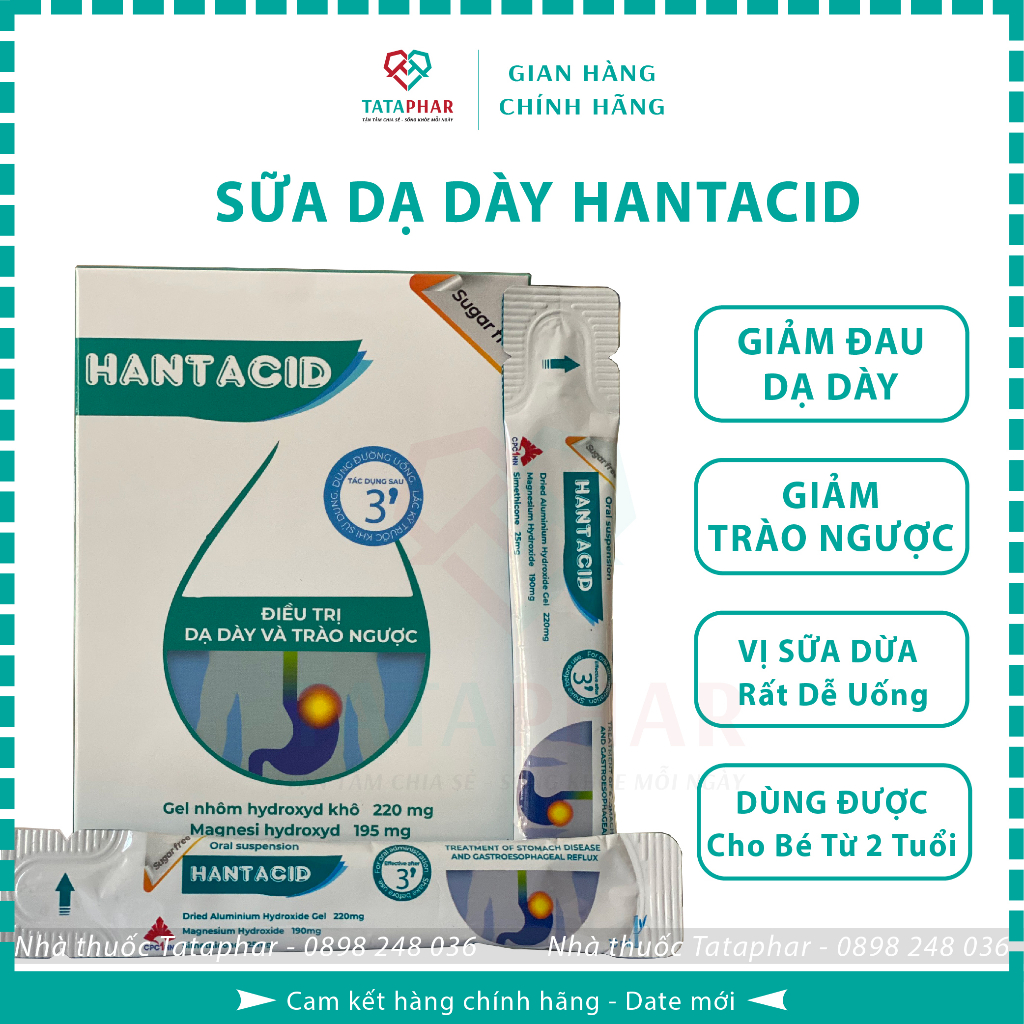 Sữa dạ dày Hantacid - Hỗ trợ giảm nhanh ợ nóng và khó tiêu - Vị sữa dừa dễ uống - Hộp 20 gói x 10ml - Chính Hãng