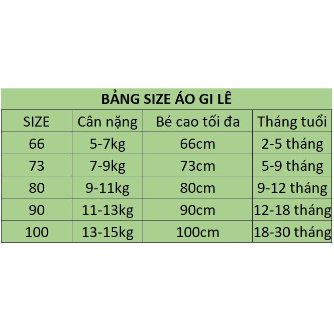 Áo ghi lê trần bông cho bé 6-15kg hàng Quảng Châu cao cấp GILE04