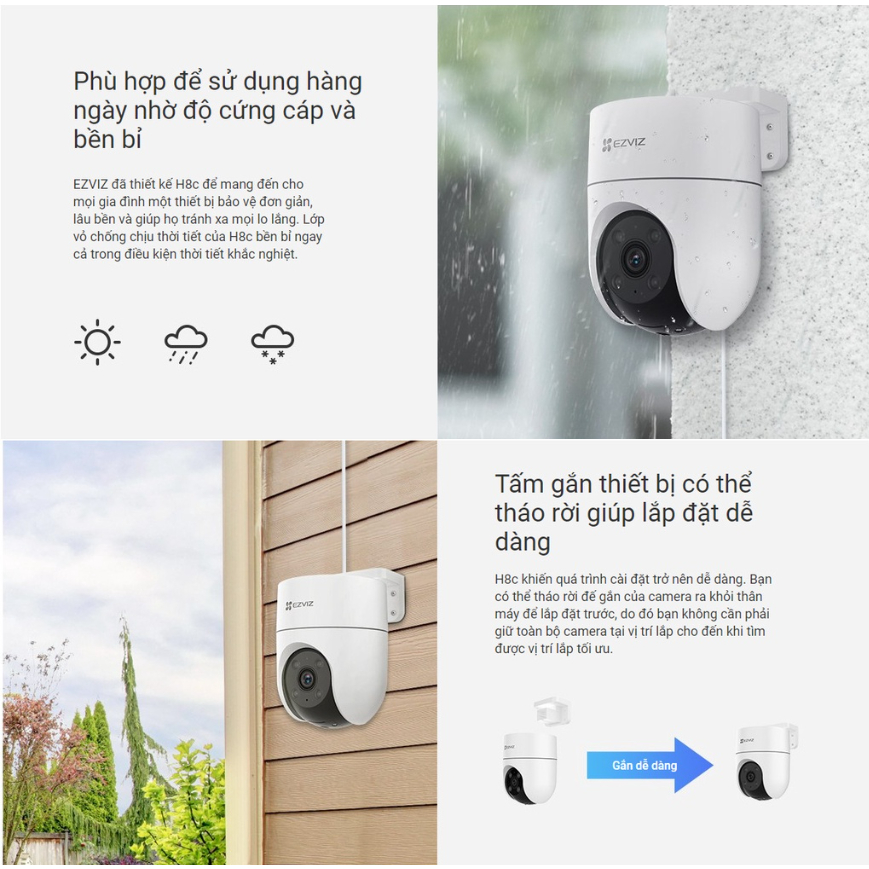 Camera Wifi Ezviz Ngoài Trời H8C 4MP/3MP 2K Quay 360 độ, đàm thoại 2 chiều, Ghi Hình Màu - Hàng Chính Hãng