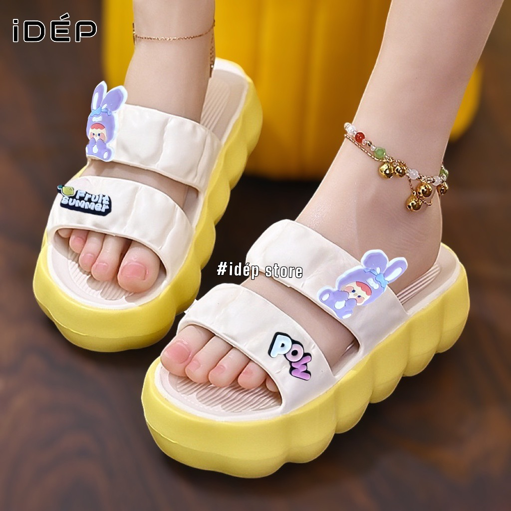 𝐢𝐃É𝐏 𝐃𝐋𝟑𝟔𝟖 Dép bánh mì nữ 2 quai ngang đế dày cao 4cm hình Thỏ Pow cute siêu nhẹ