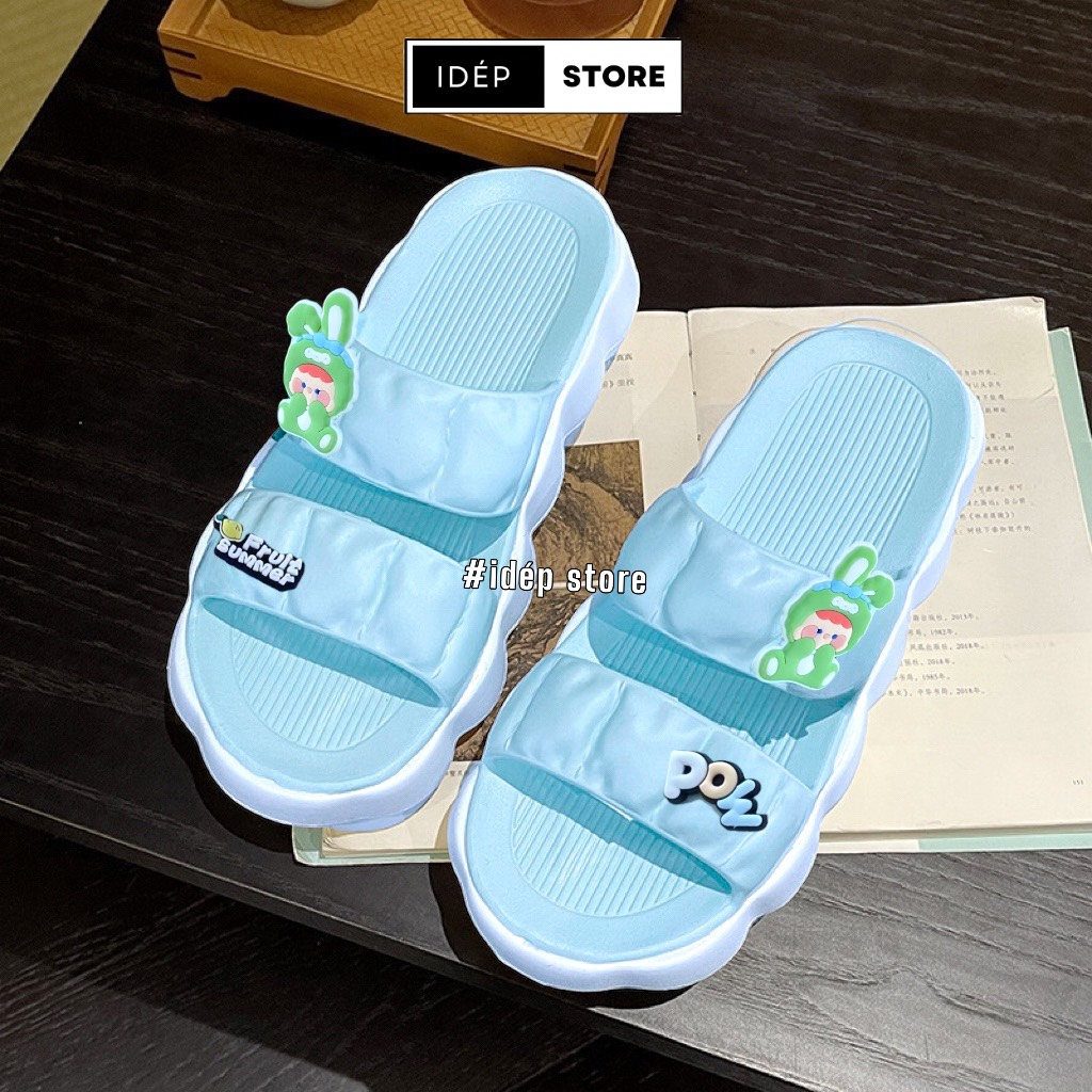 𝐢𝐃É𝐏 𝐃𝐋𝟑𝟔𝟖 Dép bánh mì nữ 2 quai ngang đế dày cao 4cm hình Thỏ Pow cute siêu nhẹ