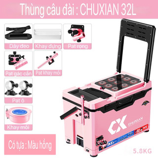 Thùng câu đài CX CHUXIAN 32L màu hồng thiết kế hot nhất 2023 4 chân nâng dày đa chức năng siêu nhẹ