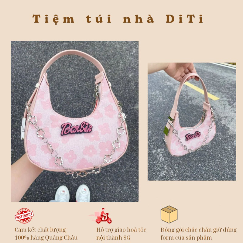 Túi xách tay túi kẹp vai màu hồng barbie