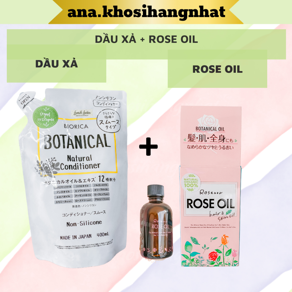 COMBO DẦU XẢ HATOMUGI VÀ ROSE OIL