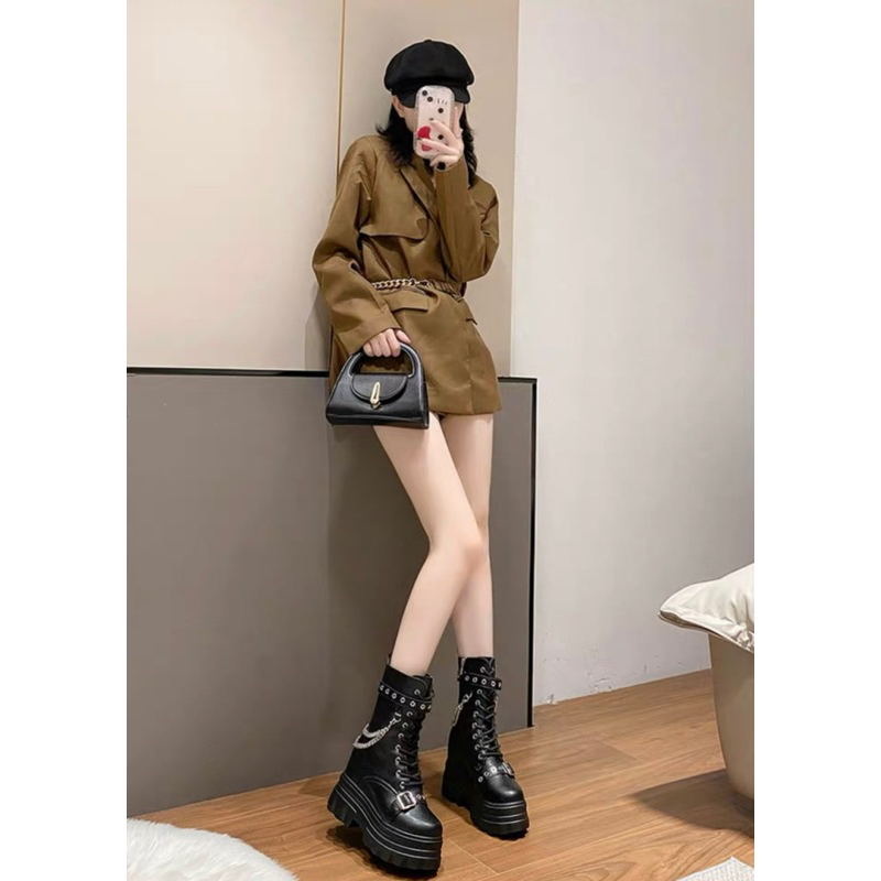 Boots da thời trang cao cấp đế 11cm cá tính