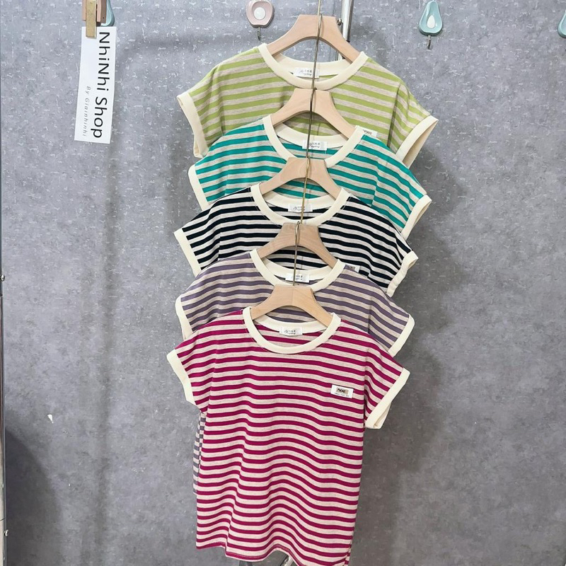 Áo tay hến sọc tím