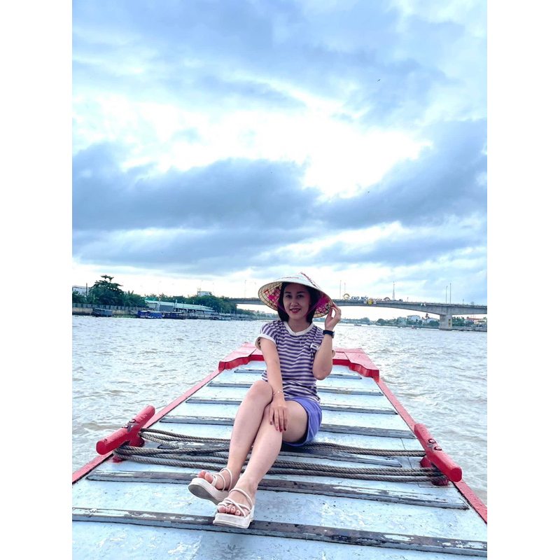 Áo tay hến sọc tím