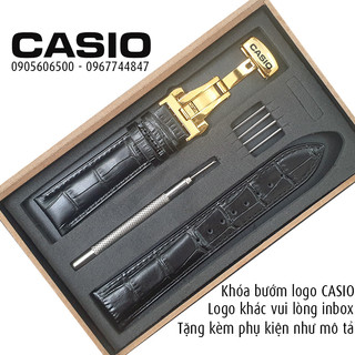 Dây đồng hồ CASIO MTP1375 1374 1183 1303 1370 da bò dập vân cá sấu khóa bướm 2 nút bấm logo CASIO logo khác inbox, D1602