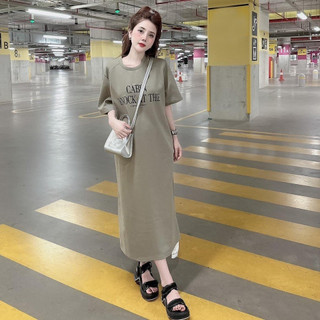 Váy thun dáng dài, đầm suông bầu chất cotton Gemmy Shop in chữ Cabin
