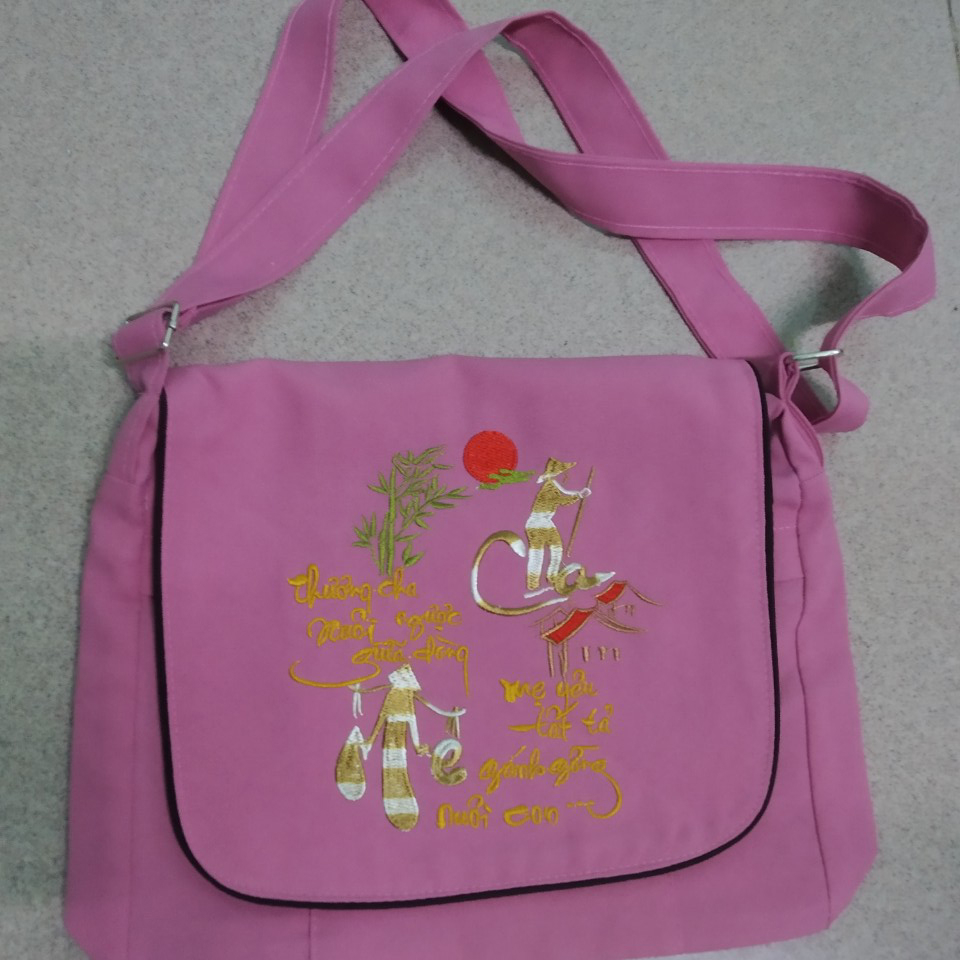 Túi Đi Chùa dành cho Phật Tử cư sĩ có dây rút thêu thư pháp tiện lợi, Túi đi chùa, Túi Thêu Thư Pháp 20x25