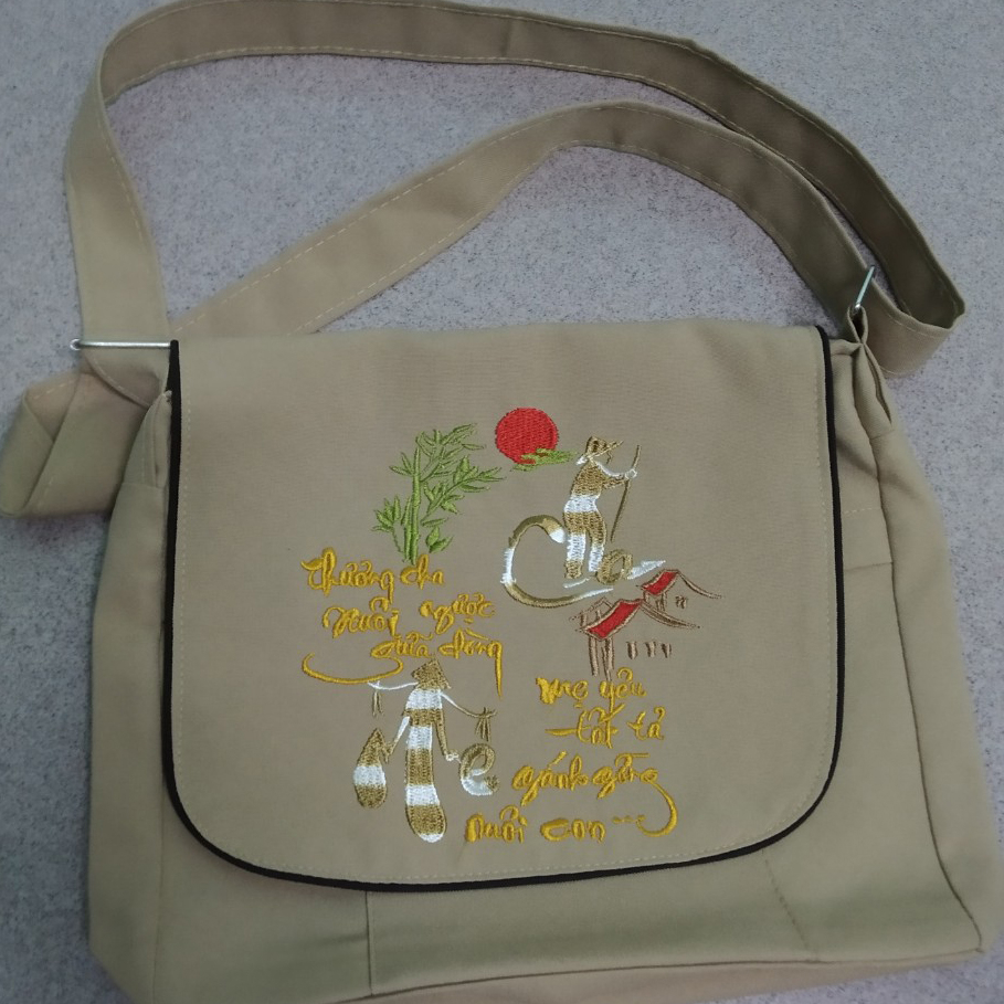 Túi Đi Chùa dành cho Phật Tử cư sĩ có dây rút thêu thư pháp tiện lợi, Túi đi chùa, Túi Thêu Thư Pháp 20x25