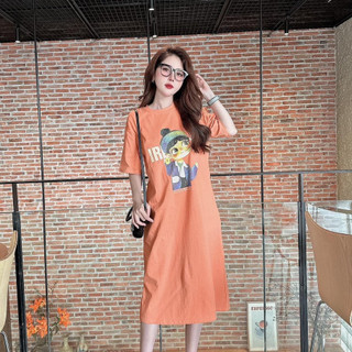 Váy thun dáng dài, đầm suông bầu chất cotton Gemmy Shop in chữ Iri