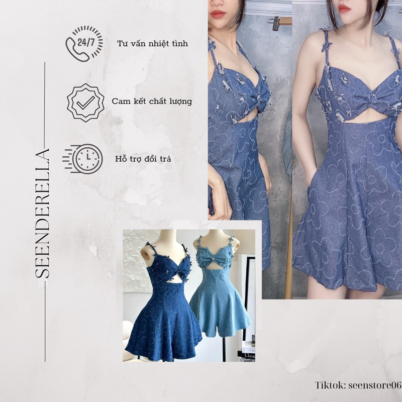 Jump jean denim đính hoa 2 dây, khoét ngực [ẢNH THẬT] | BigBuy360 - bigbuy360.vn