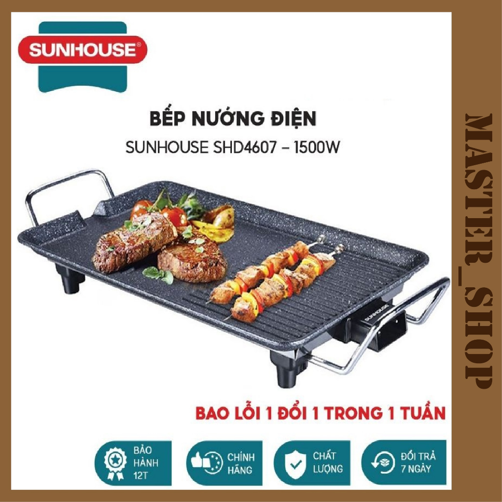Bếp Nướng Điện Sunhouse Không Khói, Hàng Chống Dính Vân Đá Siêu Bền, Bảo Hành 6 Tháng