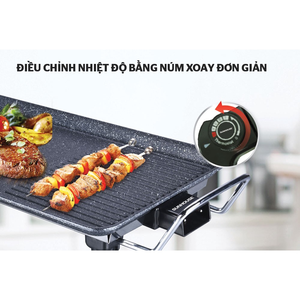 Bếp Nướng Điện Sunhouse Không Khói, Hàng Chống Dính Vân Đá Siêu Bền, Bảo Hành 6 Tháng