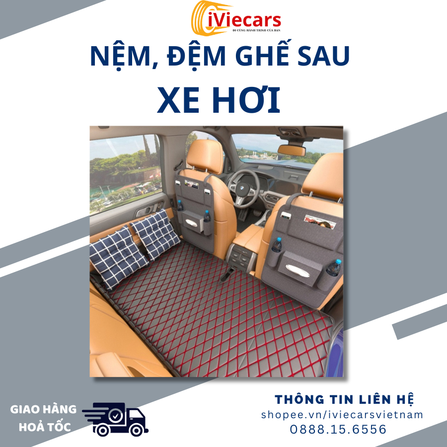 Nệm xe hơi nằm ngủ gấp gọn bằng da cao cấp, đệm ô tô ghế sau cho xe 4 5 7 chỗ và bán tải dài 1m2 không cần bơm