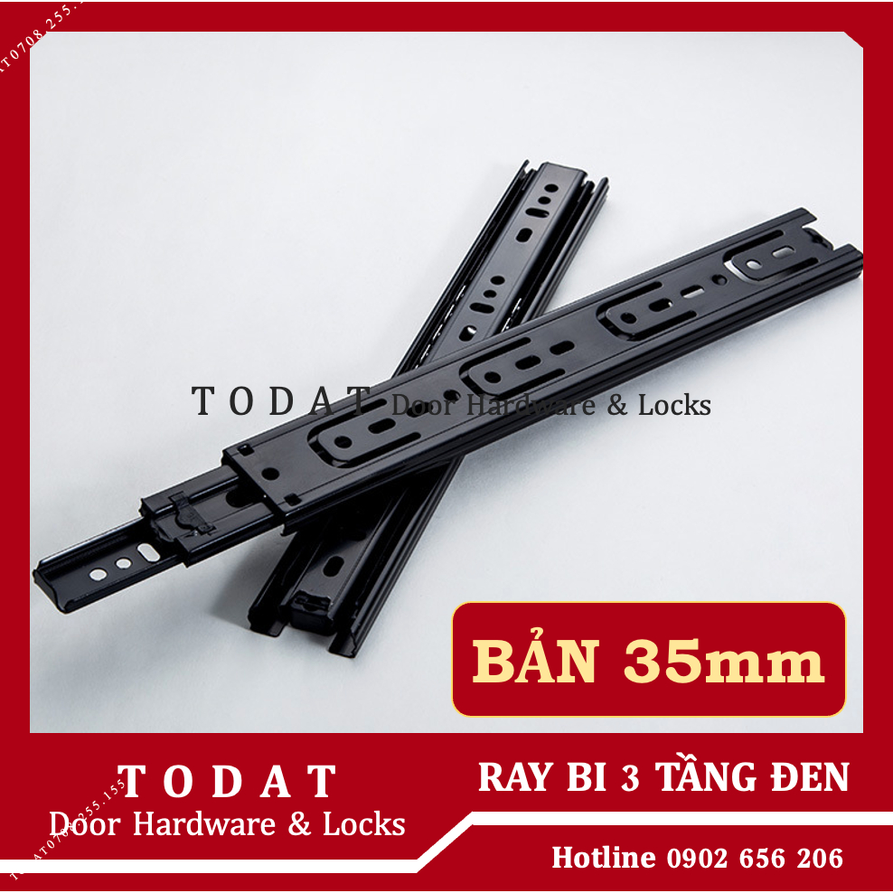 Ray bi ngăn kéo tủ màu ĐEN bản 35mm đủ kích thước