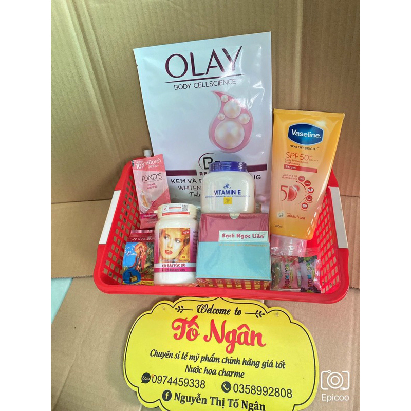 Combo 7 món kem body Bạch Ngọc Liên mix Vaseline 10x kèm tắm trắng olay trắng cấp tốc body