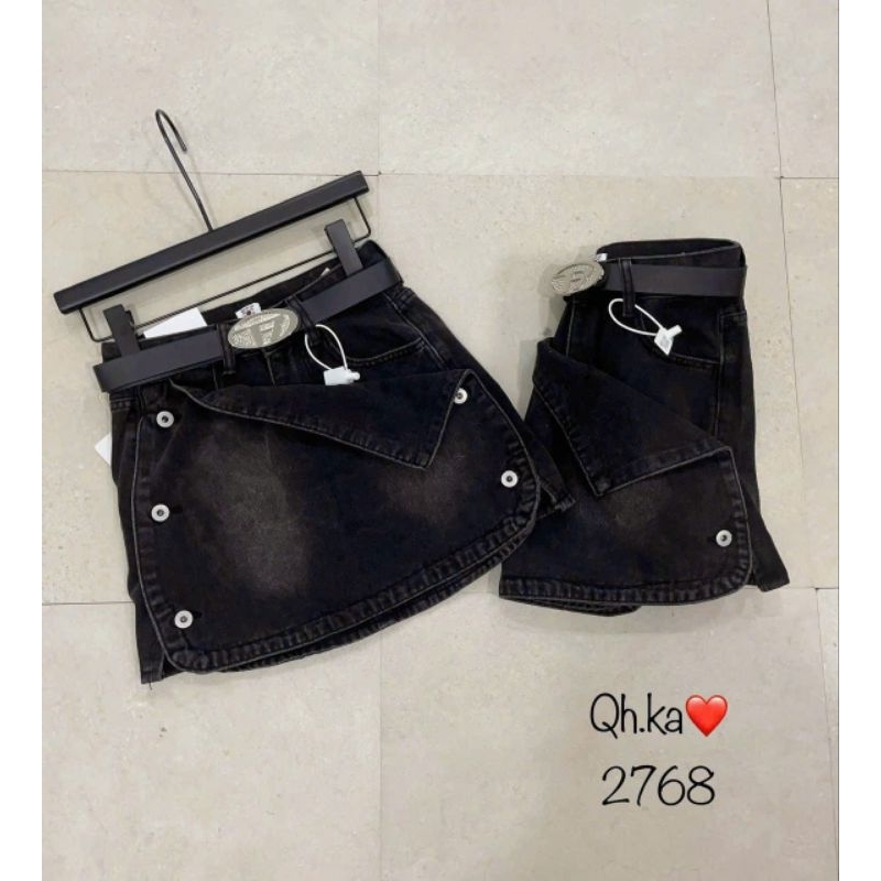 Quần váy jean khuy cạp lật hàng QCL1
