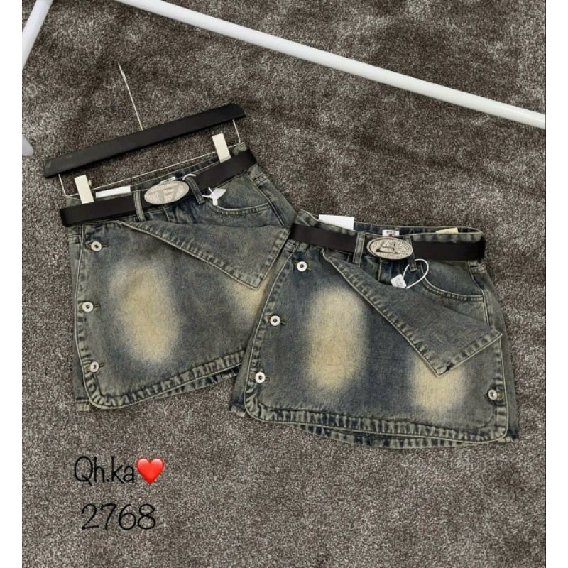 Quần váy jean khuy cạp lật hàng QCL1