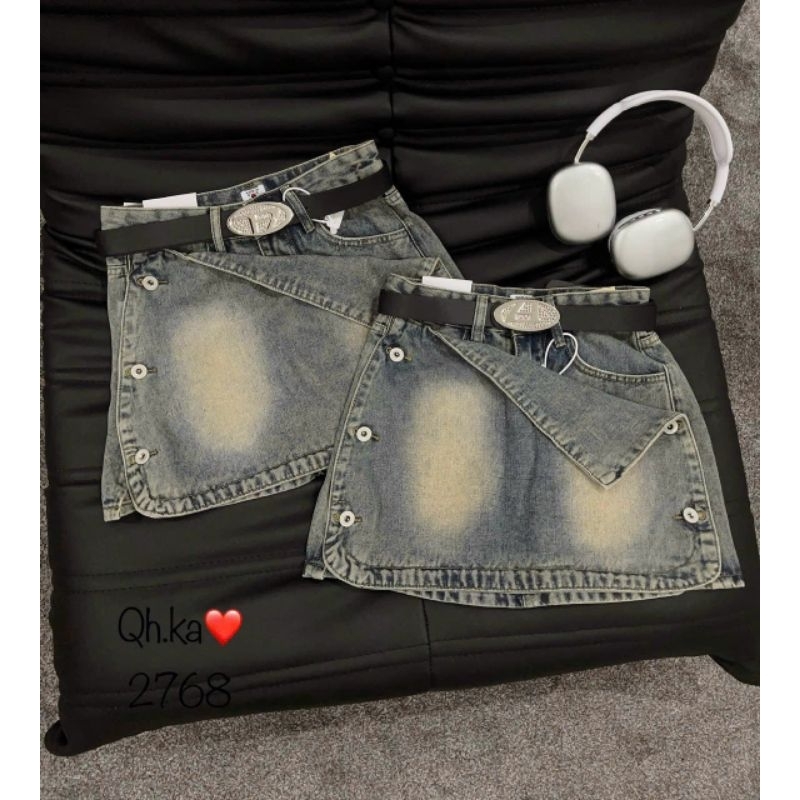 Quần váy jean khuy cạp lật hàng QCL1