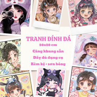 Tranh đính đá cô gái, chàng trai… căng khung gỗ sẵn 20x20cm