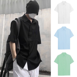 Sơ mi trơn ngắn tay basic hàn quốc chất lụa dày mát