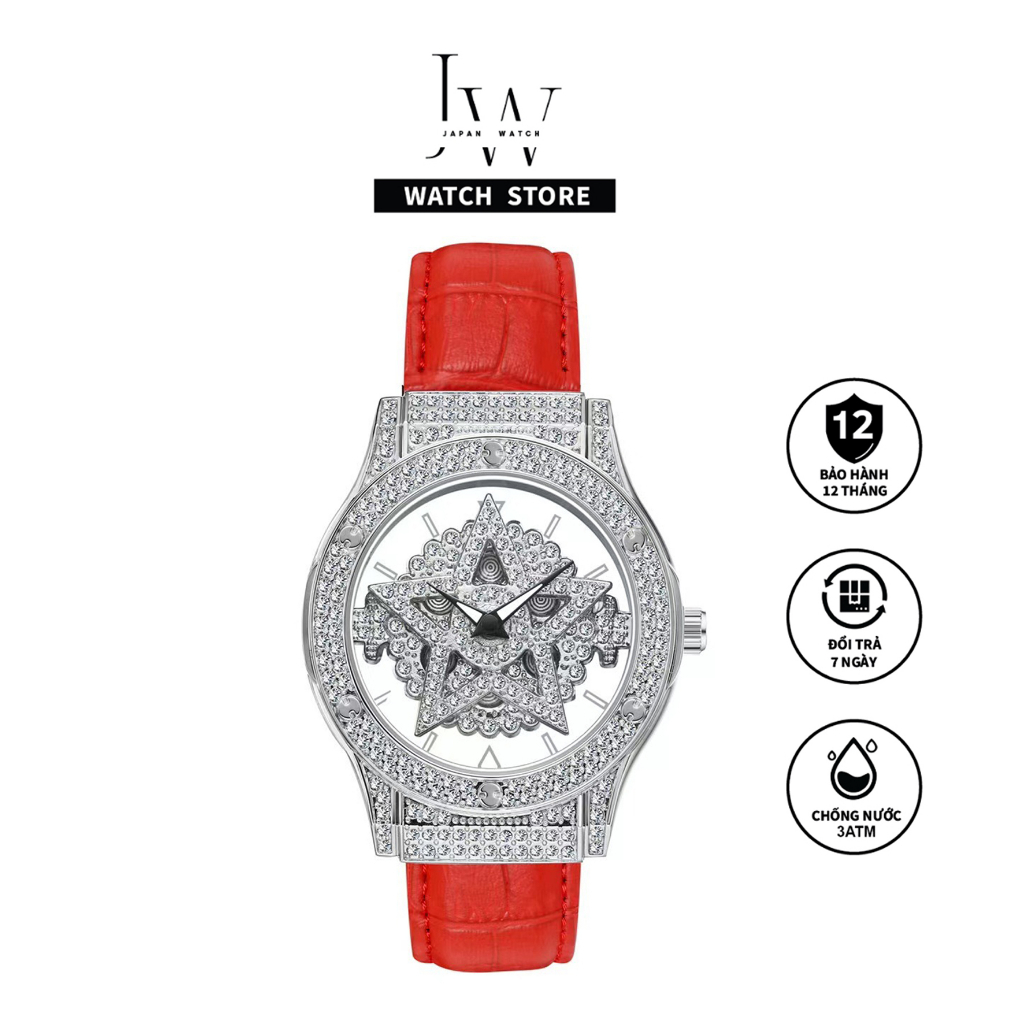 Đồng Hồ Nữ JAPAN WATCH Mặt Xoay Thiết Kế Hình Ngôi Sao Đính Đá Sang Trọng Size 40mm