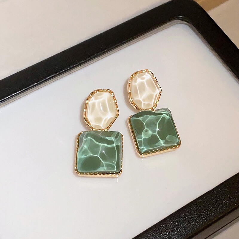 Bông tai hình học màu hồng, xanh phong cách thời trang thanh lịch cho nữ