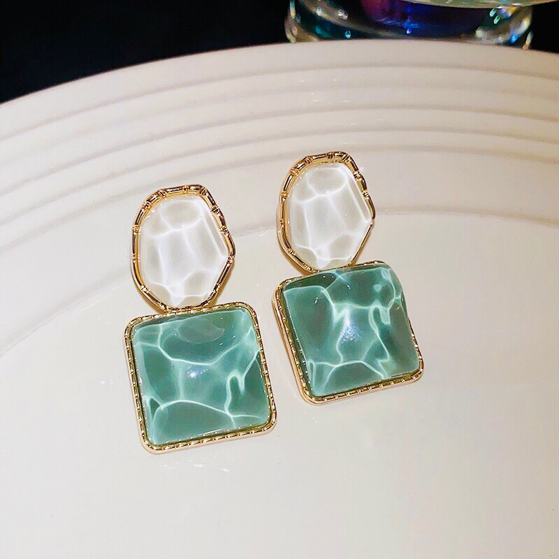 Bông tai hình học màu hồng, xanh phong cách thời trang thanh lịch cho nữ