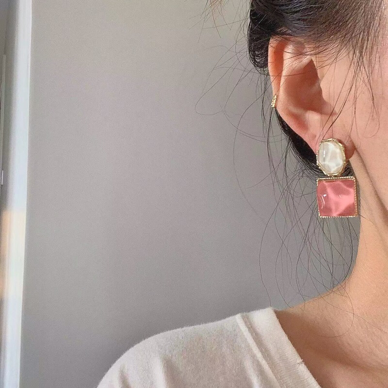Bông tai hình học màu hồng, xanh phong cách thời trang thanh lịch cho nữ