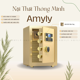  Két Sắt AMYLY Két Sắt Thông Minh Cỡ Lớn Mở Khóa Bằng Vân Tay Chống Cháy D45*R38*C32cm 3 Màu Đen Nâu Vàng 