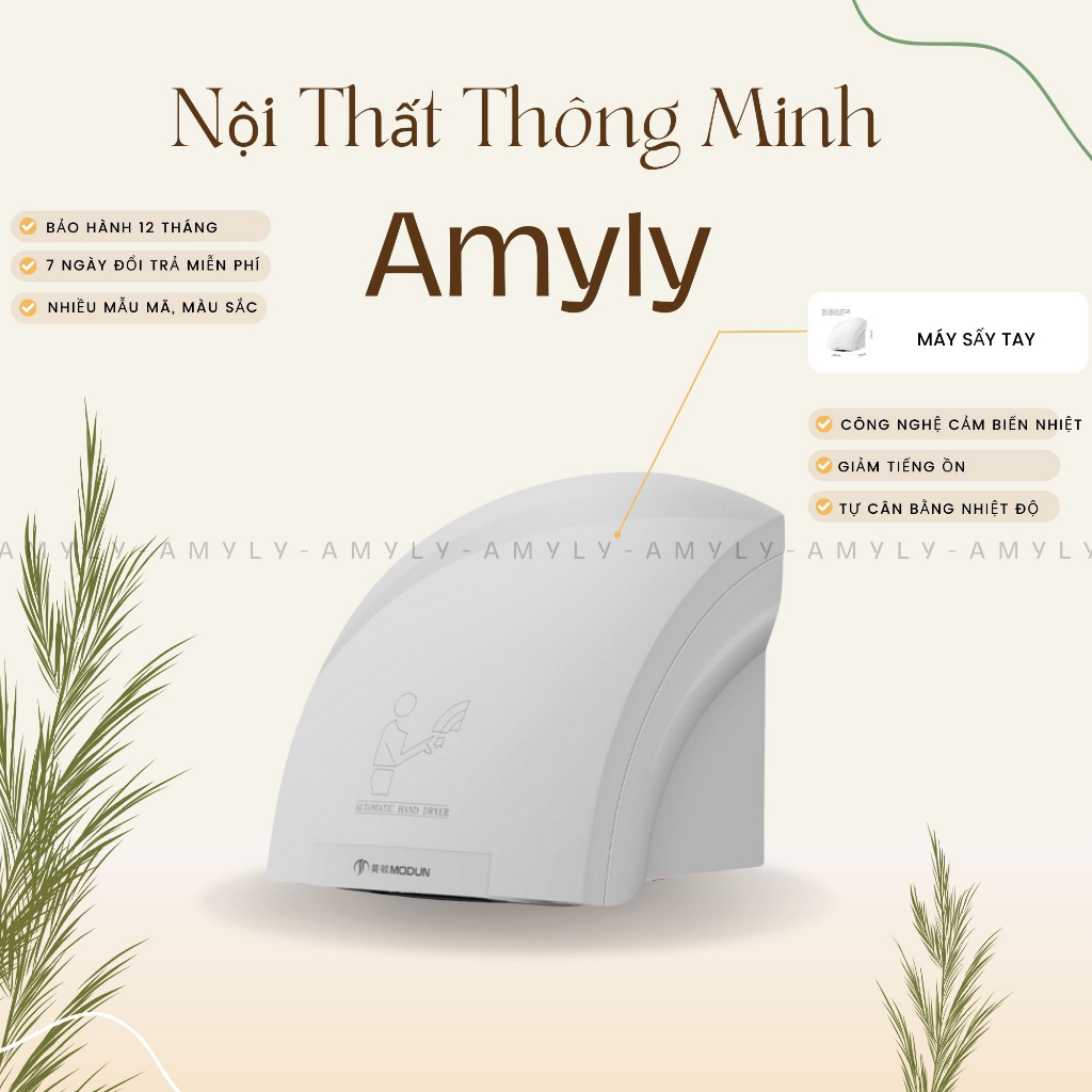 Máy Sấy Tay Tự Động AMYLY Máy Sấy Tay Khô Cảm Biến Hồng Ngoại Thông Minh Công Suất 200W Độ Gió /12m/s