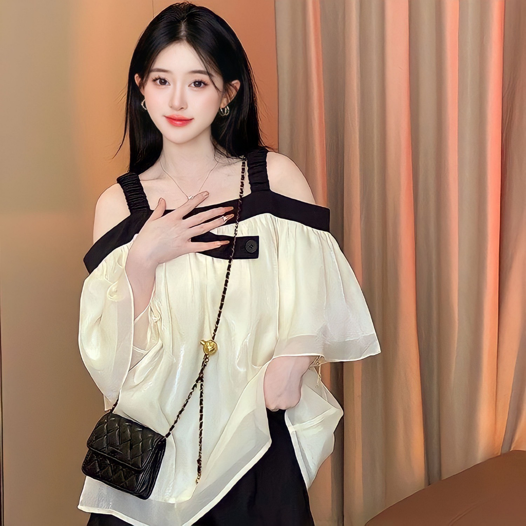 Sét Bộ Babydoll Trễ Vai Áo Von Tơ + Quần Short Tafta