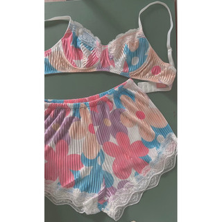Set đồ ngủ IVY SET thun lụa dập ly hoa
