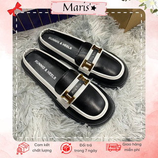 Giày sục búp bê nữ Doll⚡ GIÁ SỐC ⚡ Giày bệt nữ đế bằng đạp gót chất da nỉ đen viền trắng phong cách Ulzzang thời trang
