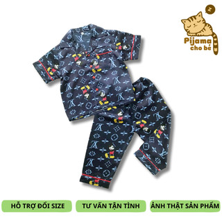 Pijama tay ngắn cho bé trai bé gái vải Lụa Satin mềm đẹp Nhiều mẫu họa tiết cute size bé 1-9 tuổi 10-40kg