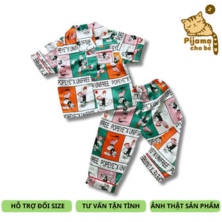 Pijama tay ngắn quần dài cho bé Lụa Satin mềm đẹp thoáng mát size 10-40kg cho bé 1-9 tuổi nhiều mẫu