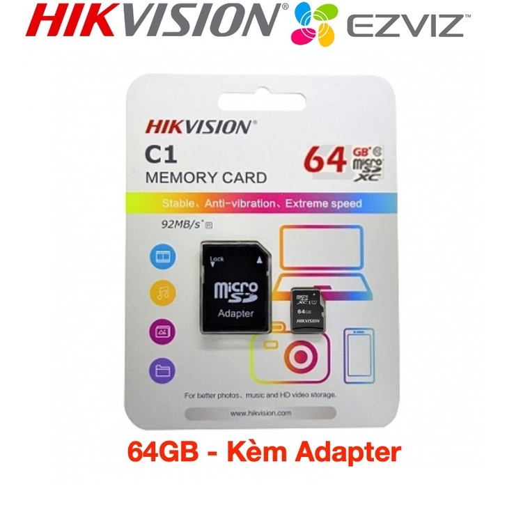 Thẻ nhớ microSDHC Hikvision 64GB Class 10  Chính Hãng - BH 1 năm
