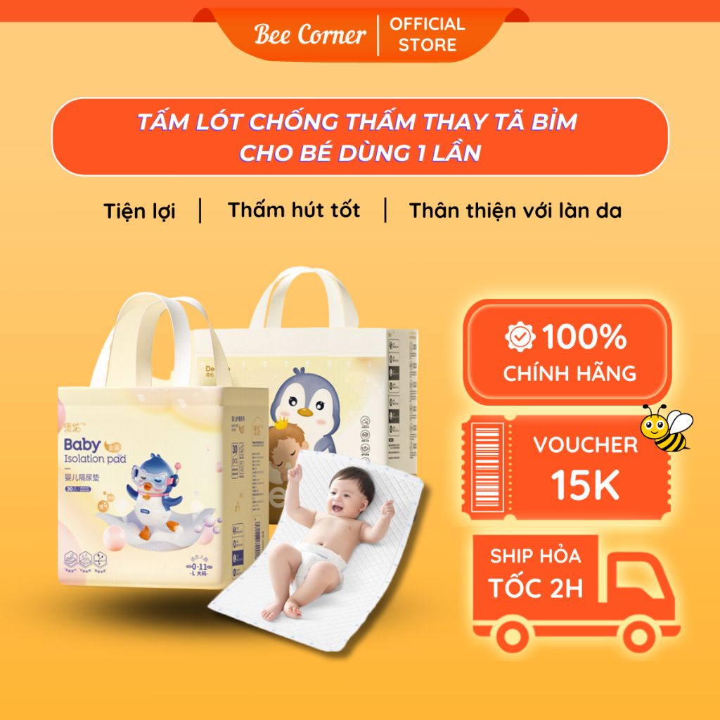Tấm Lót Chống Thấm Cho Bé Thay Tã Bỉm Deeyeo 33cm x 45cm - 60cm x 90cm, Miếng Lót Chống Thấm Dùng 1 lần Beecorner