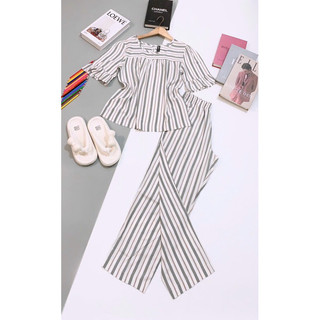 Bộ tole lanh VNXK F21 tay lỡ ngang khuỷ tay, có bèo, quần dài