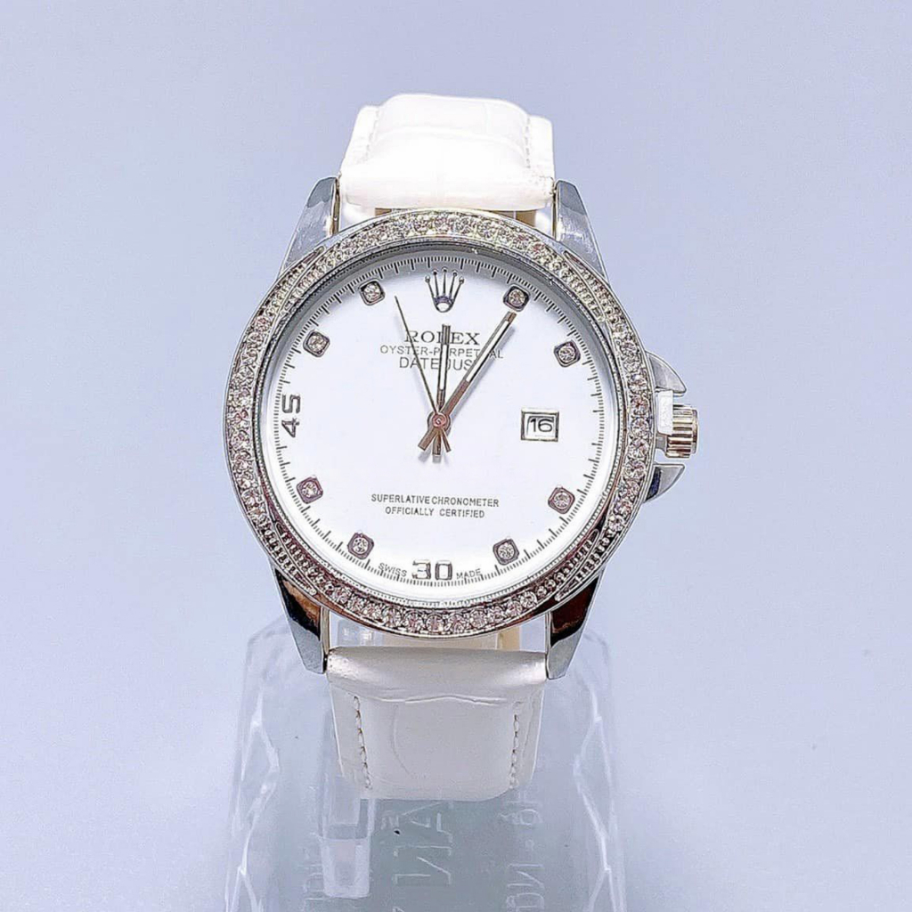 Đồng Hồ Nữ Rolex JAPAN WATCH Dây Da Cao Cấp Thiết Kế Viền Đính Đá Sang Trọng Size 38mm