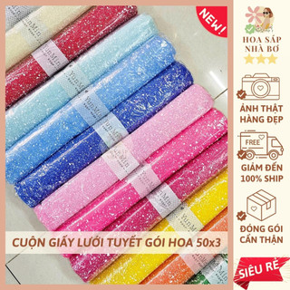 [SỈ LẺ RẺ] Cuộn giấy lưới tuyết chấm bi gói hoa 50x3 đủ màu đẹp xinh dày dặn form chuẩn bó hoa handmade - Hoa Sáp Nhà Bơ
