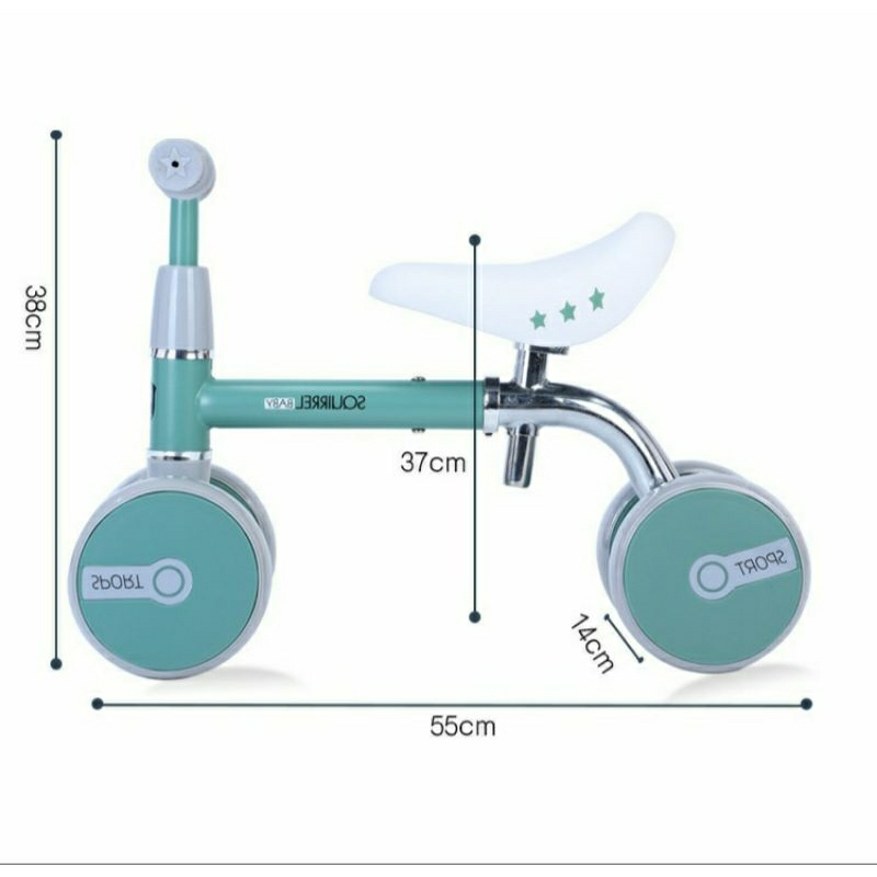 Xe chòi chân 4 bánh cho bé khung inox