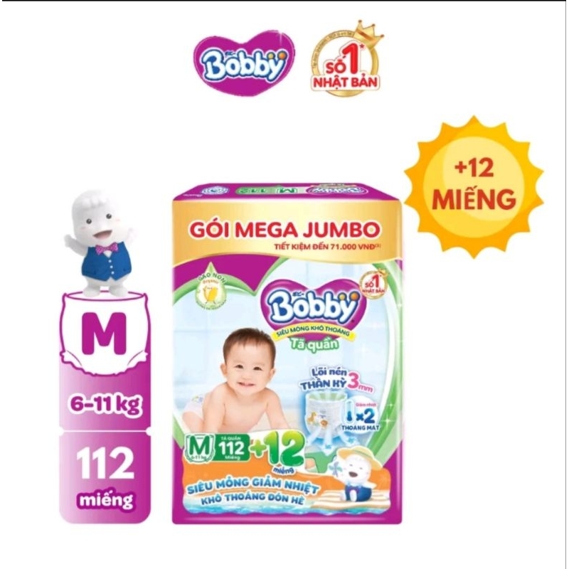 Thanh lý tã quần bobby size M112+12 cho bé
