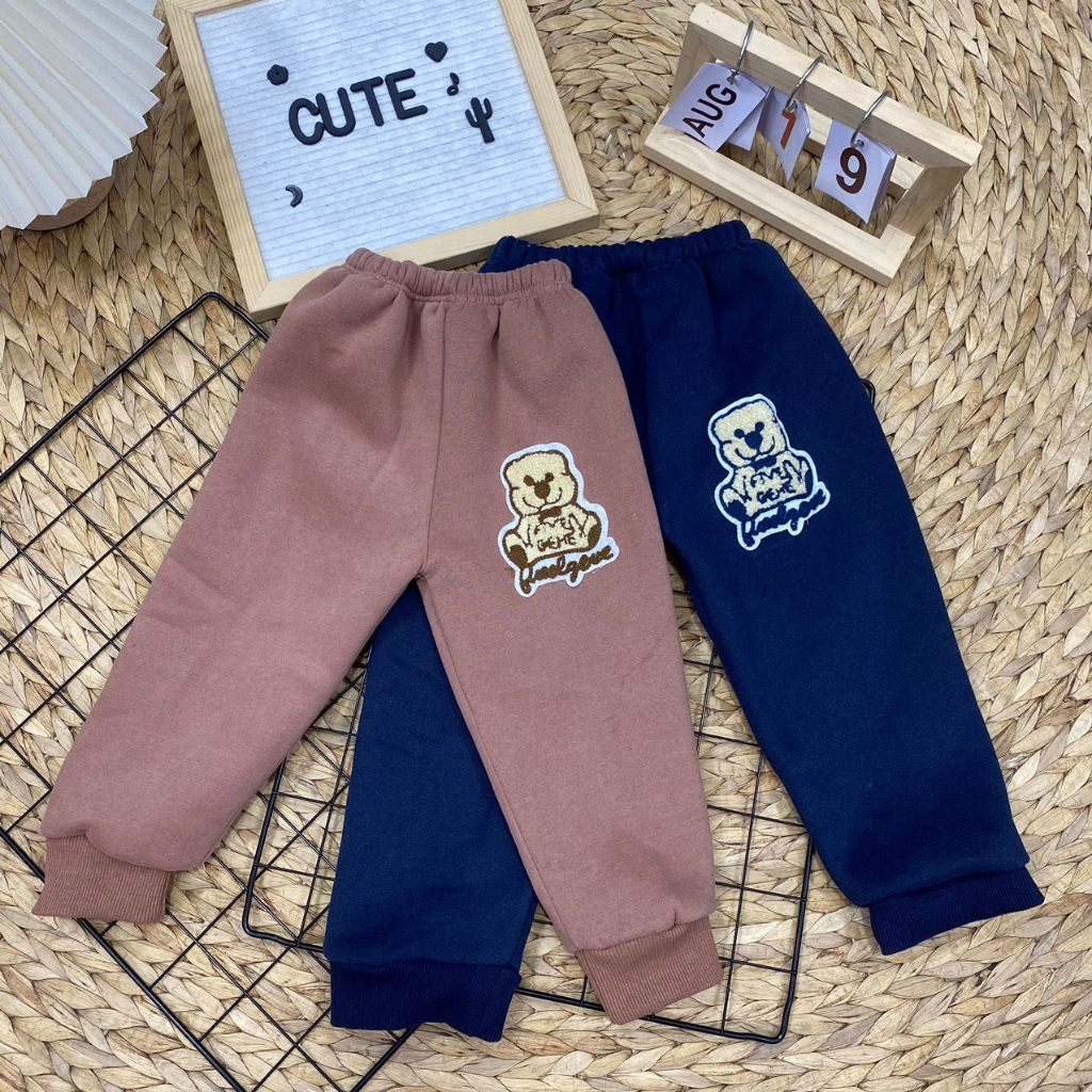 Combo 2 bộ nỉ bé trai bé gái Quảng Châu bộ quần áo nỉ bông không xù họa tiết mũ gấu dễ thương mặc mùa đông siêu ấm Chebo