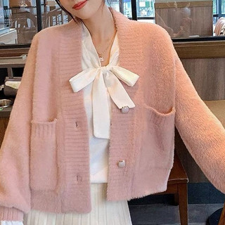 Áo Khoác Cardigan len lông thỏ cúc ngọc