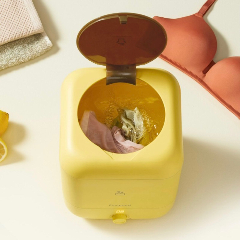 Máy giặt đồ sơ sinh, quần áo lót mini không dây bán tự động FUNWOOD pin 2000mah màu vàng ,sạc typeC tiệnlợi