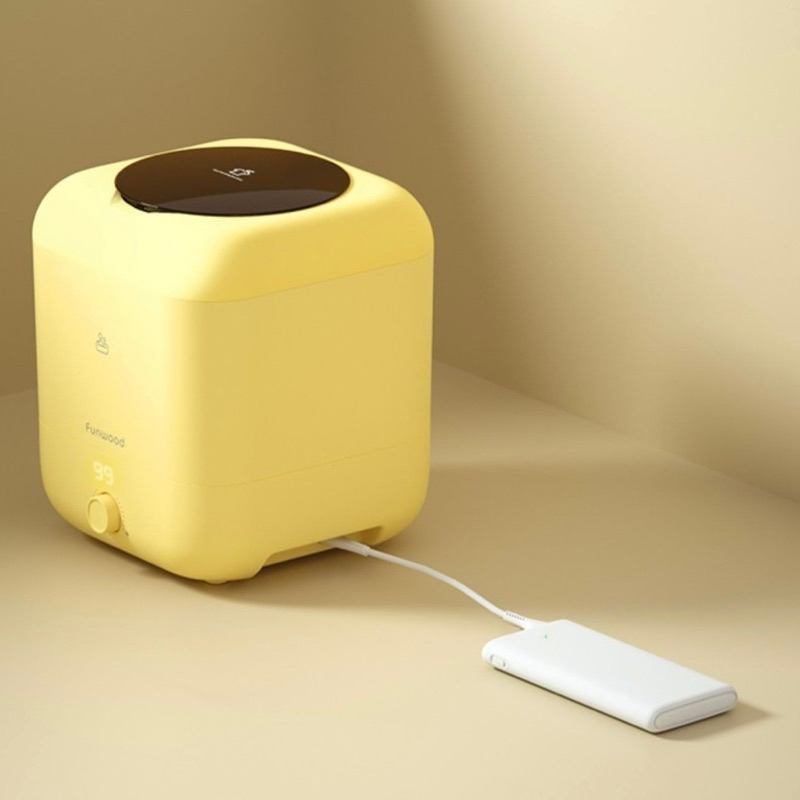 Máy giặt đồ sơ sinh, quần áo lót mini không dây bán tự động FUNWOOD pin 2000mah màu vàng ,sạc typeC tiệnlợi